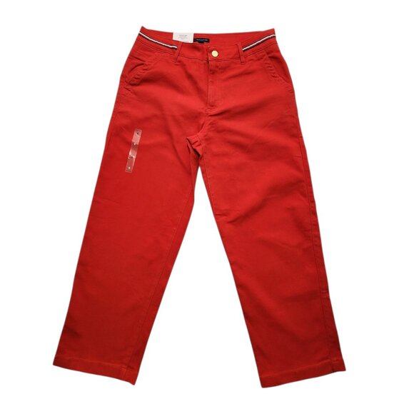 Tommy Hilfiger Women's Relaxed Fit Wide-Leg Crop Pants Red Size 4 - Picture 1 of 9